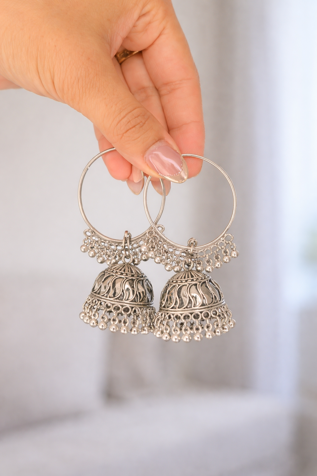 Silver jhumka earrings