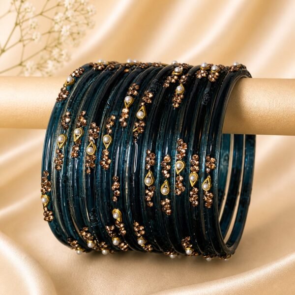 Peacock Blue Pearl Bangles