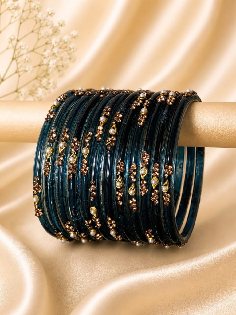 Peacock Blue Pearl Bangles